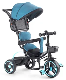 Babyhug Stallion Tricycle with Parental Push Handle & Foldable Canopy - Teal Blue