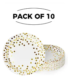 Shopping Time White Polka Paper Plates Pack Of 10 - White Golden