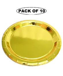 Shopping Time Metallic Golden Paper Plate (Pack of 10) - Diameter 23 cm