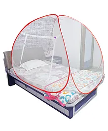 Silver Shine Foldable Mosquito Net For Single Bed - Red White