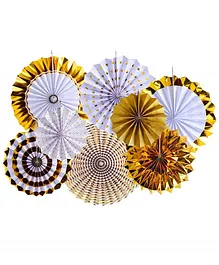 Shopperskart Paper Fan For Birthday/Baby Shower Party Decoration Gold White - Pack Of 8