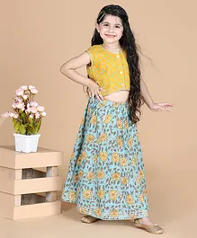 LIL PITAARA Pure Cotton Sleeveless Polka Dots & Floral Printed Lehenga Choli - Yellow