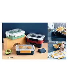 COMERCIO Steel Compartment Lunch Box For Kids With Spoon & Fork (Color May Vary)