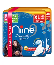 NIINE Naturally Soft XL Sanitary Pads With Anti Leak Flow Channel, Extra Soft and Cottony Pack of 2 -  80 pads