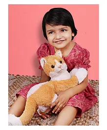 DukieKooky Unisex Kids Brown  White Solid Suzy Cat soft toy - Height 30 cm