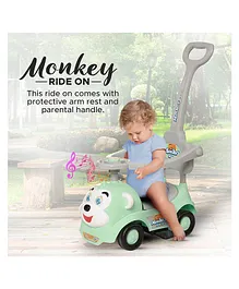 Dash Monkey  3 In 1 Ride On Baby Car with Music & Horn Parental Handle with Safety Harness Ride On - Green