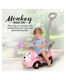 Dash Monkey  3 In 1 Ride On Baby Car with Music & Horn Parental Handle with Safety Harness Ride On - Pink