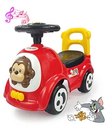 Tom & Jerry Ride-On Car with Music & Back Rest Seat Smooth Wheels Push Car - Red