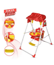 Dash Baby Garden Swing Jhula for Indoor & Outdoor Purpose for Kids- Beautifully Designed with Light & Music Standing Floor Swing- Red