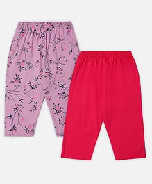 punkster Pack Of 2 Floral Printed Capri Pants - Pink & Lilac
