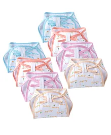 babywish Reusable Cloth Nappies With Triple Layer Cotton Pack of 8 - Multicolour