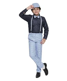 Jeet Ethnics Full Sleeves Bow Attached Checkered 4 Piece Party Suit - Blue