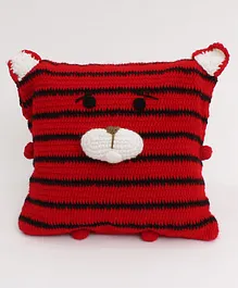 Woonie Handmade Dog Face Striped Cushion Cover with Cushion-Red