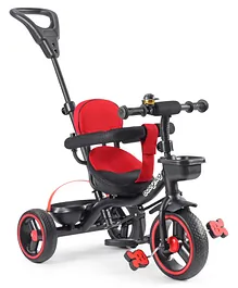 Babyhug Stalwart Plug & Play Tricycle With Parental Handle & Seat Cover - Red Black
