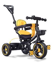 Babyhug Stalwart Plug & Play Tricycle With Parental Handle & Seat Cover - Yellow Black