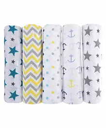 Haus & Kinder Cotton Muslin Swaddle Wrapper Pack of 5 (Colors & Print May Vary)