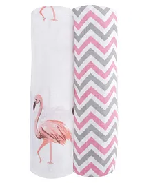 Haus & Kinder Muslin Swaddle Wrappers Chevron & Flamingo Print Pack of 2 - Pink