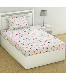 Haus & Kinder 100% Cotton Single Bedsheet With Pillow Cover Popsicles Print  - White