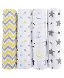 Haus & Kinder Muslin Swaddle Wrappers Star & Dot Print Pack of 4 - White Grey