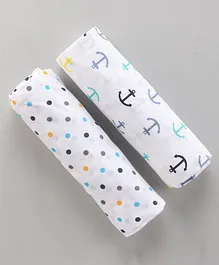 Haus & Kinder Muslin Swaddle Wrap For Newborn Baby Twinkle Collection Pack Of 2 - Navy Blue & White (Design May Vary)