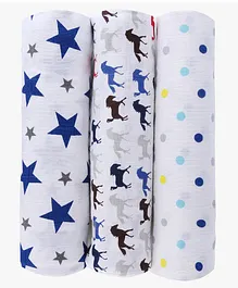 Haus & Kinder 100% Cotton Muslin Swaddle Wrap Multicolor - Pack Of 3