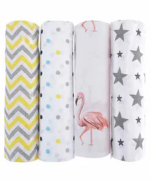 haus & kinder 100% Cotton Muslin Swaddle Wrap Pack of 4 - Multicolor