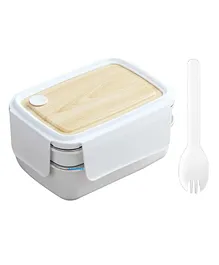 FunBlast Double Decker Insulated Stainless Steel Lunch Box with Fork - Off White
