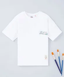 Ed-a-Mamma Half Sleeves In Love With Art Placement Printed Tee - White