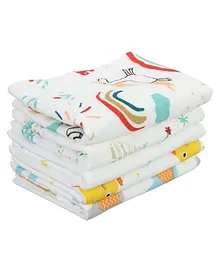 Elementary Reusable Muslin Cotton Square Nappy Set Large Pack of 4 - (Color & Print May Vary)