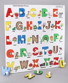 Kinder Creative Wooden Alphabet With Knobs Puzzle - Multicolor
