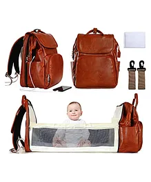 SHK Digitrade Leather Diaper Bag Backpack,  All-in-One Baby Bags - Brown