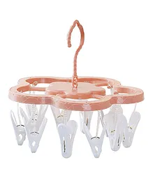 WISHKEY BPA Free Plastic Clothes Drying Rack Portable Foldable Laundry Drip Flower Shaped Cloth Pegs Hanger with 12 Clips - Pink