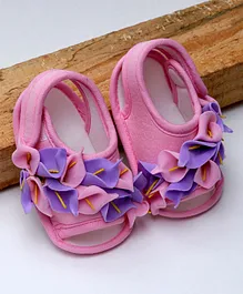 Daizy Flower Detailed Booties With Velcro Closure - Pink & Purple