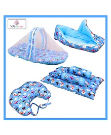 SafeChamp Skyler  Baby 4 Piece - Bedding Set with Pillow and Bolsters Sleeping Bag and Bedding Set and Feeding Pillow Combo - Blue