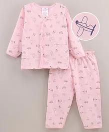 First Smile Full Sleeves Nightwear Shirt And Pyjama Set Printed - Pink