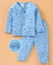 First Smile Full Sleeves Nightwear Shirt And Pyjama Set Printed - Blue
