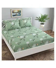 Florida Double Bedsheet With 2 Pillow Covers- Green