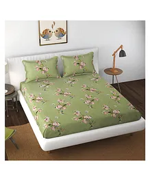 Florida Microfiber Single Size Bedsheet With 1 Pillow Cover Floral Print - Green