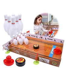 Toyshine Bowling Set Wooden Tabletop Bowling Game Desk Toys Safe for Kids - Multicolour