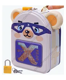Toyshine Bear Money Box Safe Piggy Bank with Lock, Savings Bank for Kids, Made of Tin Metal - Yellow Bear