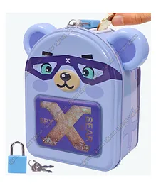 Toyshine Bear Money Box Safe Piggy Bank with Lock, Savings Bank for Kids, Made of Tin Metal - Bear Blue