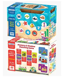 Eduketive Combo of 2 I See 10 Six In 1 Math Game & Vehicles 2 In 1 Memory & Shadow Matching Game Learning & Educational Game for Kids Age - Multicolours 