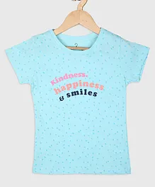 Nins Moda Short Sleeves Kindness Happiness & Smiles On All Over Dots Print Top - Sky Blue