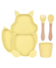 Earthism Silicone Suction Plate 4 Pc Dinner Set Clever Fox - Yellow