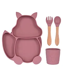 Earthism Silicone Suction Plate 4 Pc Dinner Set Clever Fox - Berry