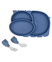 Earthism Silicone Suction Plate 3 Pc Dinner Set Cow - Blue