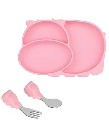 Earthism Silicone Suction Plate 3 Pc Dinner Set Cow - Pink