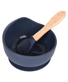 Earthism Silicone Small Suction Bowl Set with Spoon 2 Pc Feeding Set- Blue