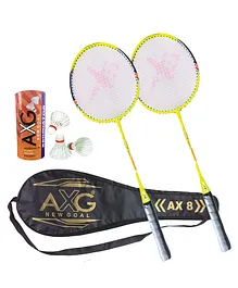 Axg New Goal  Unavoidable 2 Badminton Rackets With 3 Feather Shuttles And Cover Badminton Kit - Green