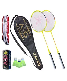Axg New Goal  Inevitable Fluorescent Aluminium Racquets  3 Plastic Shuttles Net & Cover Badminton Kit - Green